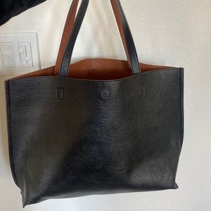 Nordstrom faux leather tote bag black and brown reversible